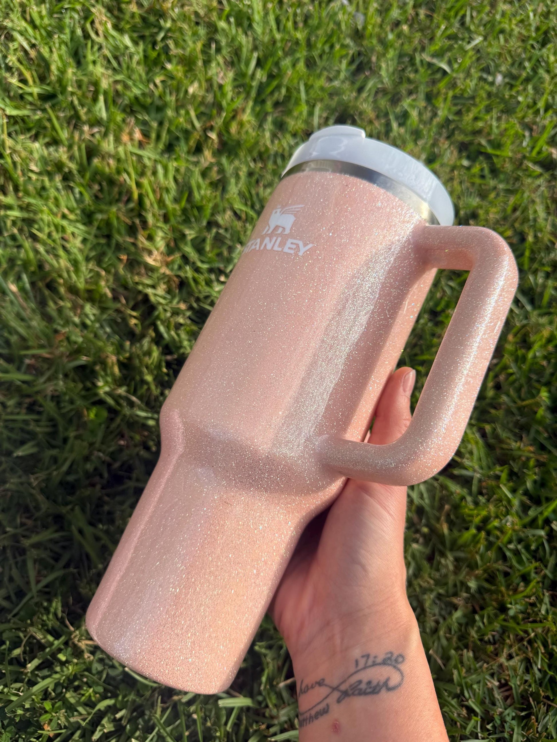Customized Sparkle Pastel Opal Peach Glitter Stanley Tumbler - Many cups to choose from
