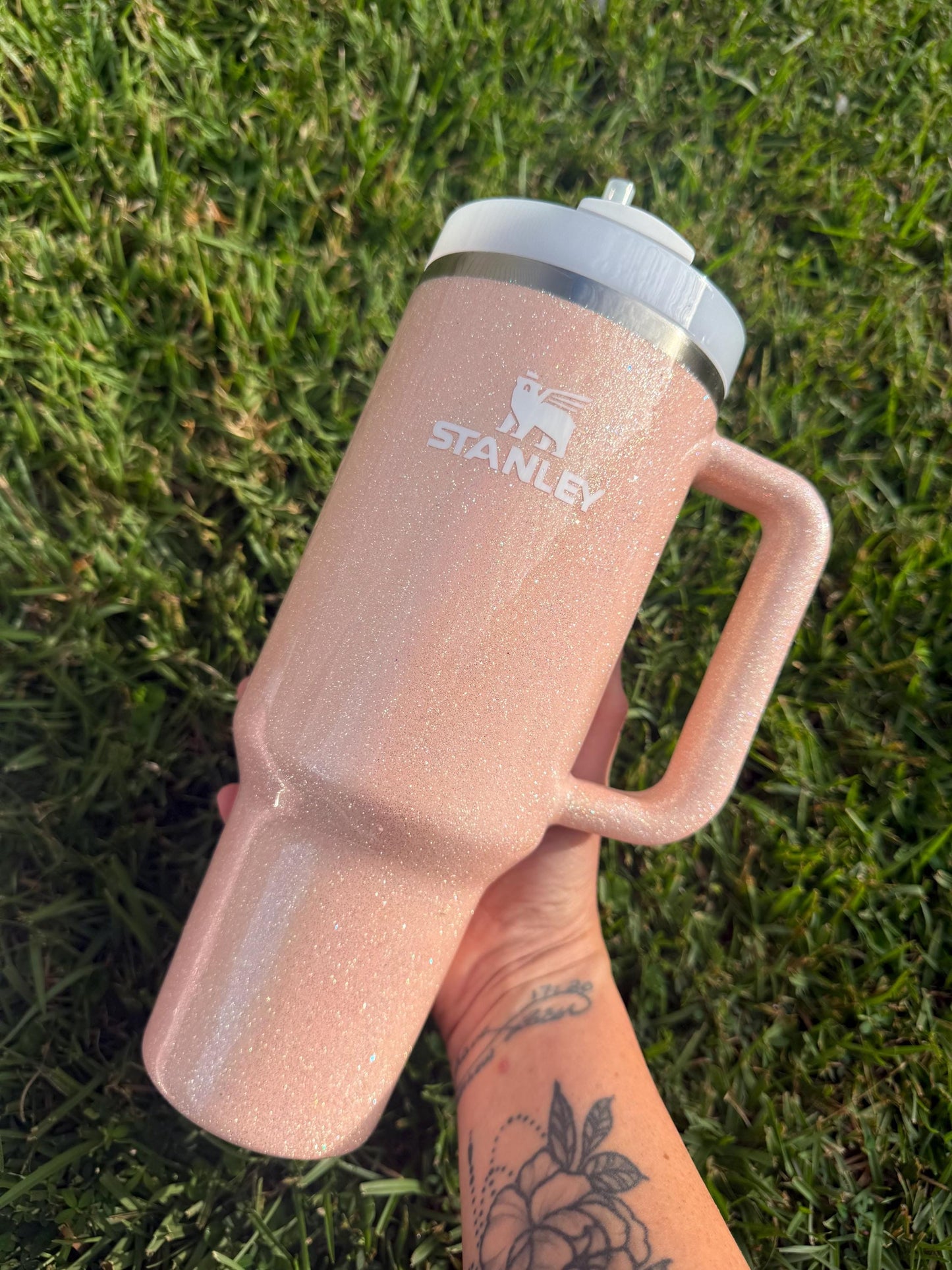 Customized Sparkle Pastel Opal Peach Glitter Stanley Tumbler - Many cups to choose from