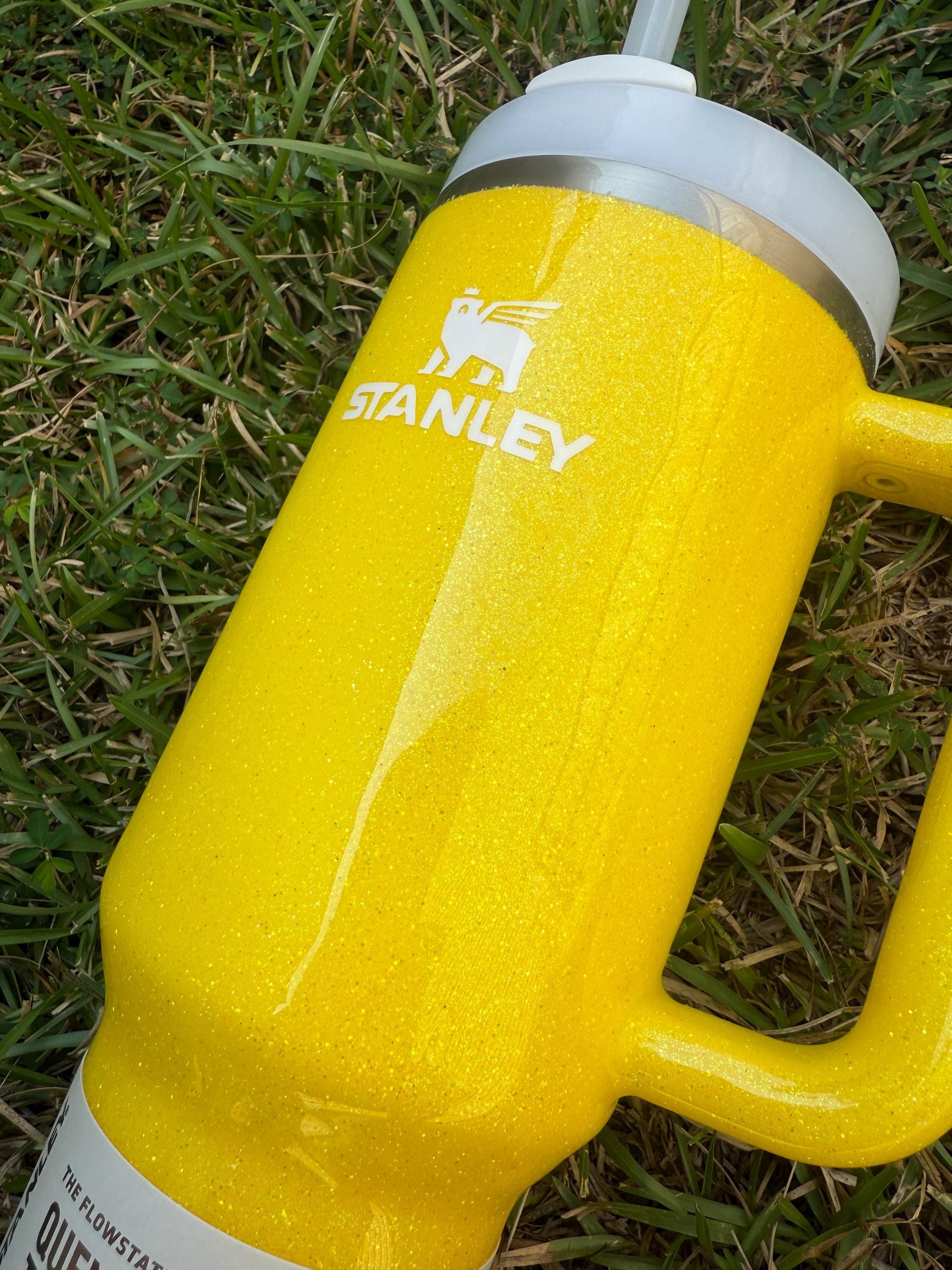 Yellow Glitter Stanley Tumbler: Solid sun Yellow Sparkle tumbler