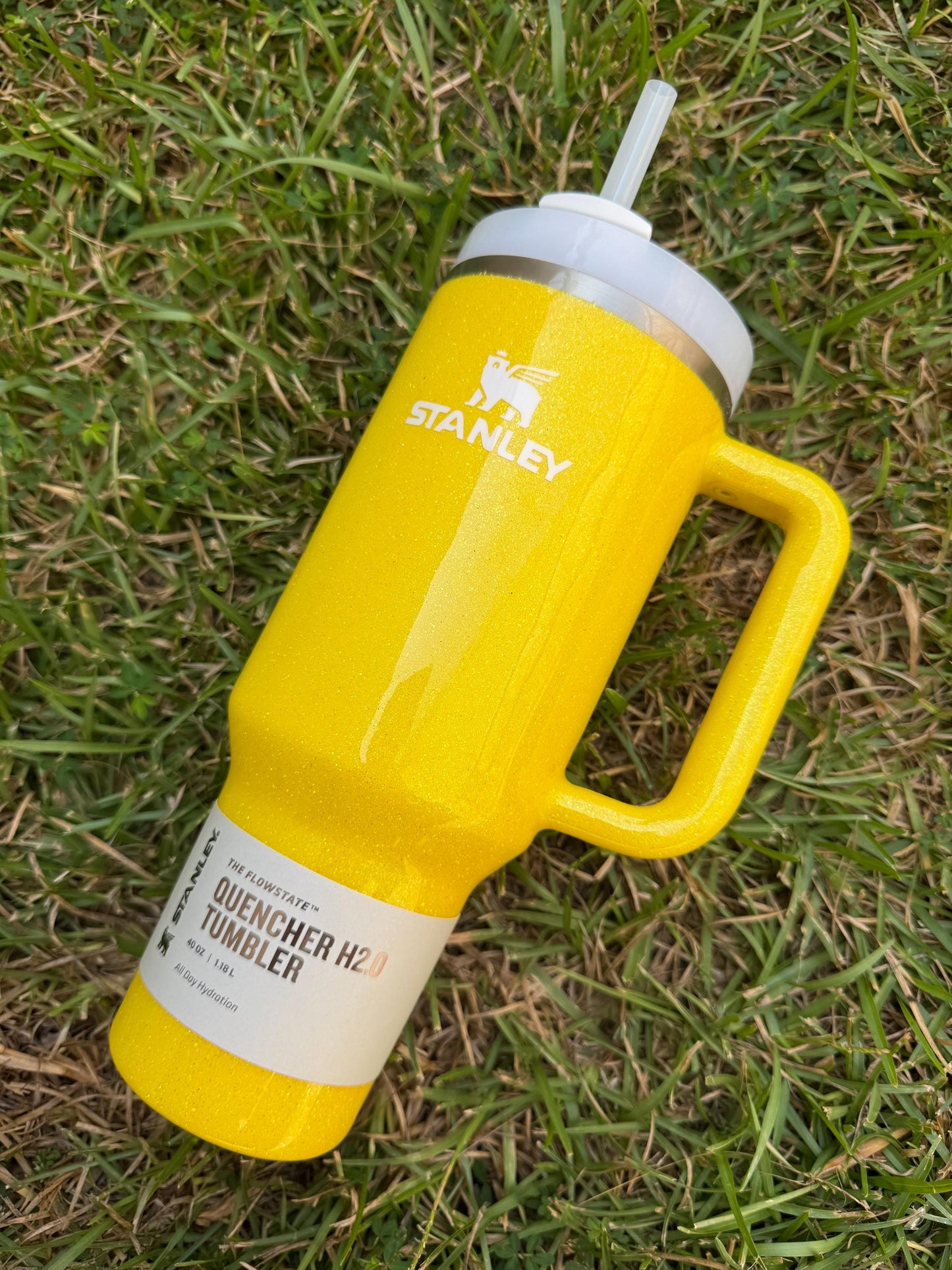 Yellow Glitter Stanley Tumbler: Solid sun Yellow Sparkle tumbler
