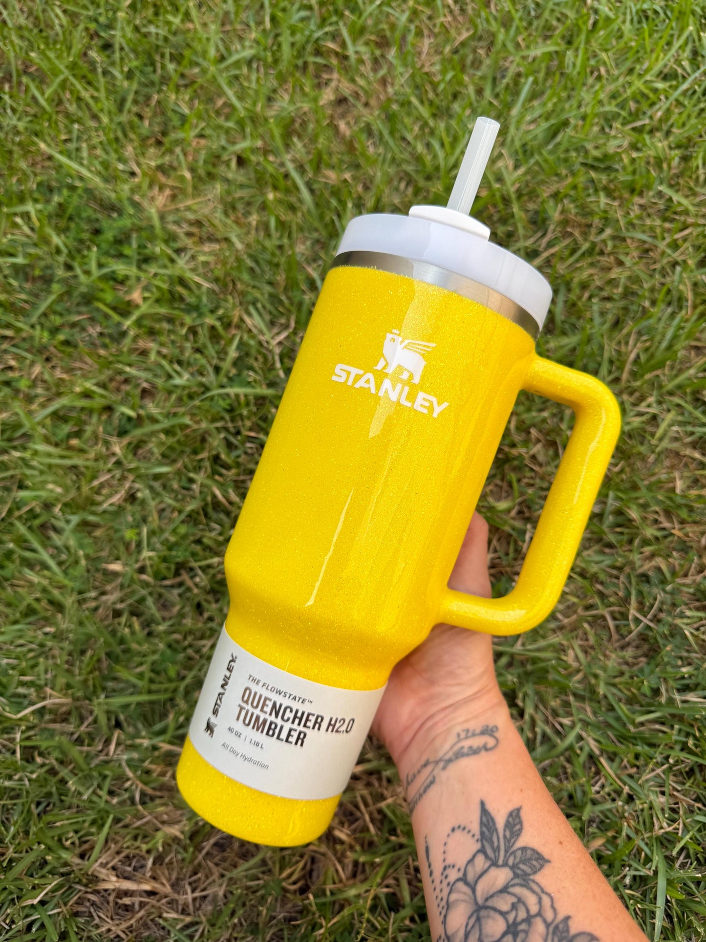Yellow Glitter Stanley Tumbler: Solid sun Yellow Sparkle tumbler