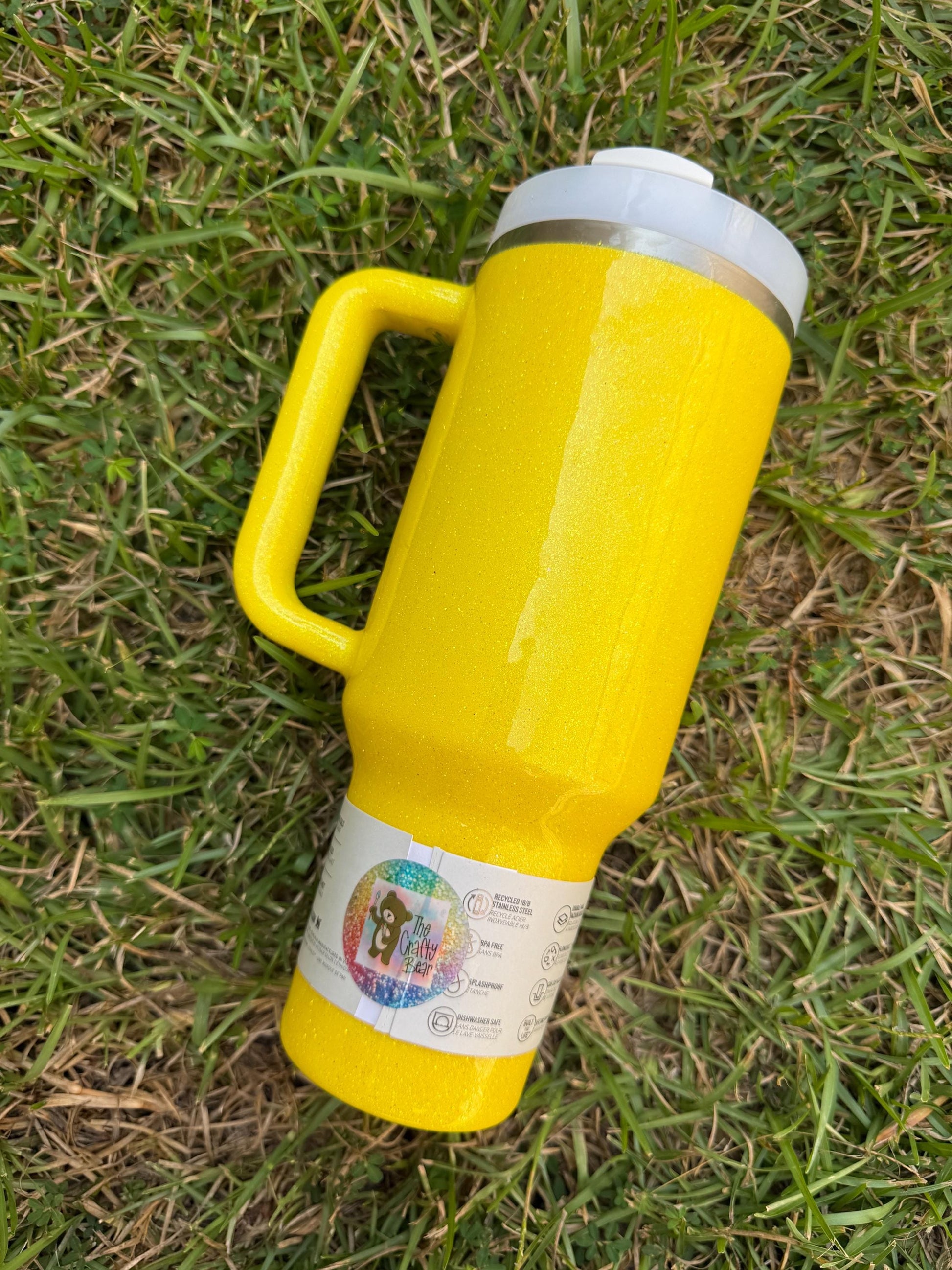 Yellow Glitter Stanley Tumbler: Solid sun Yellow Sparkle tumbler