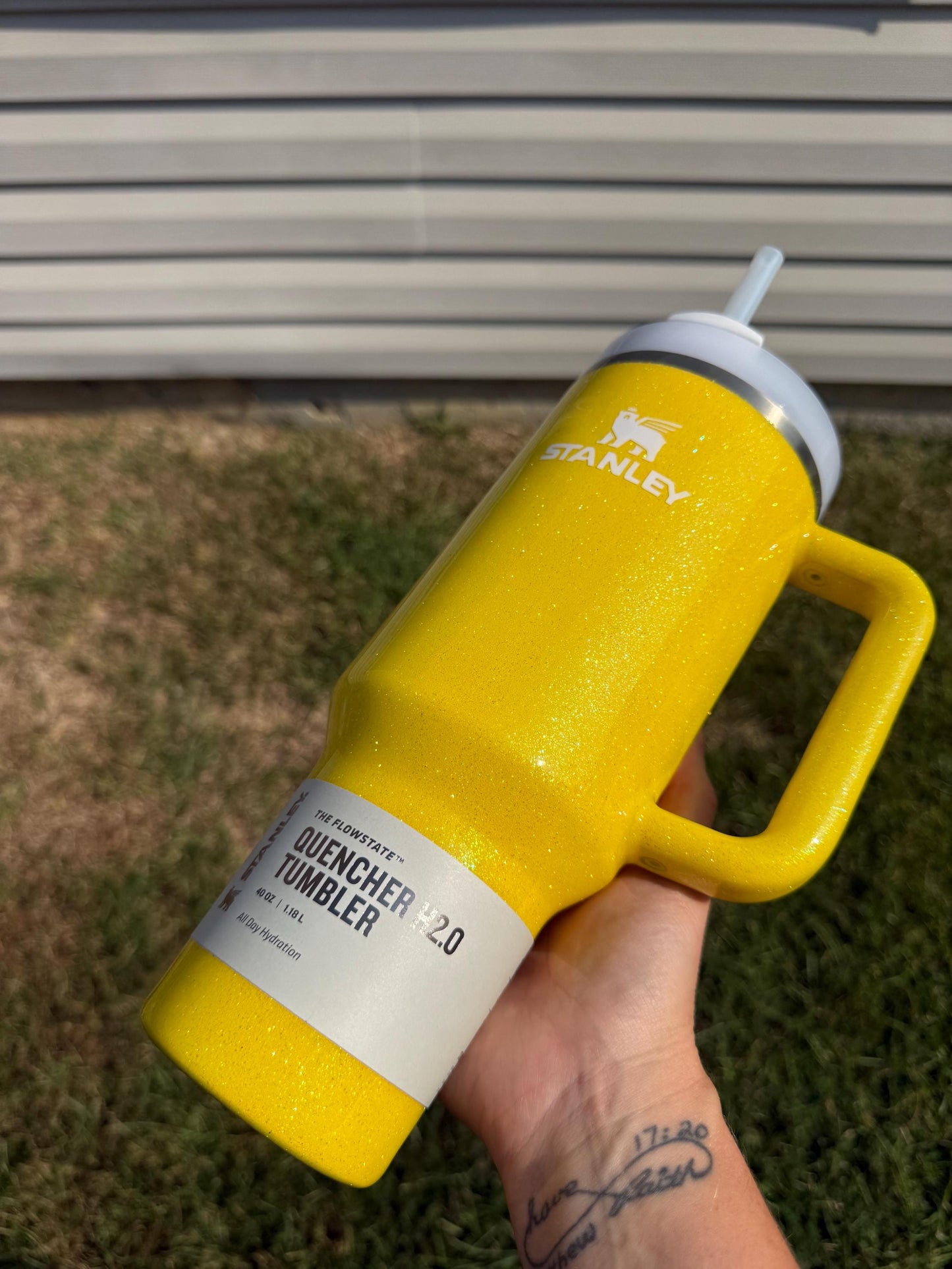 Yellow Glitter Stanley Tumbler: Solid sun Yellow Sparkle tumbler