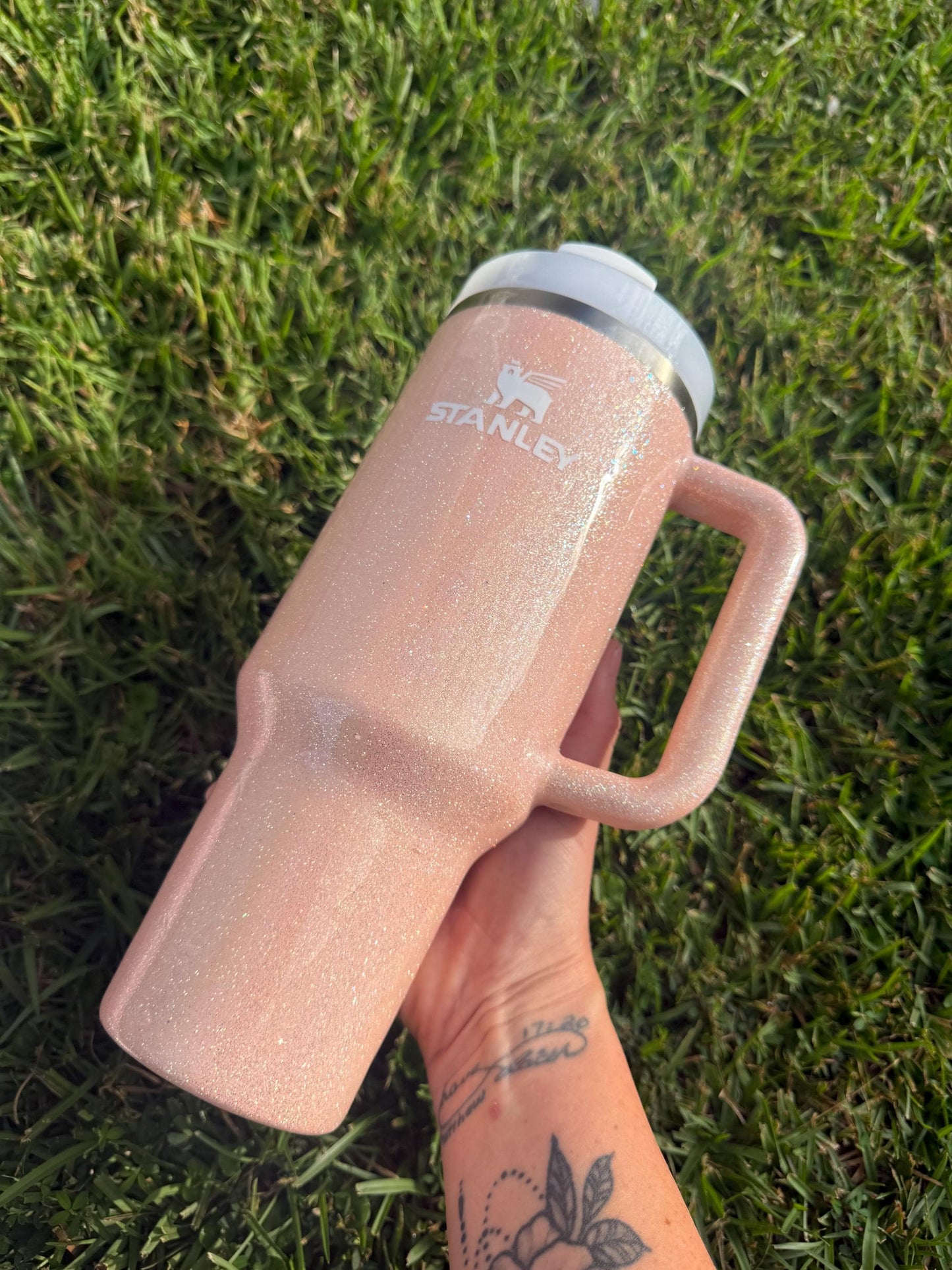 Customized Sparkle Pastel Opal Peach Glitter Stanley Tumbler - Many cups to choose from