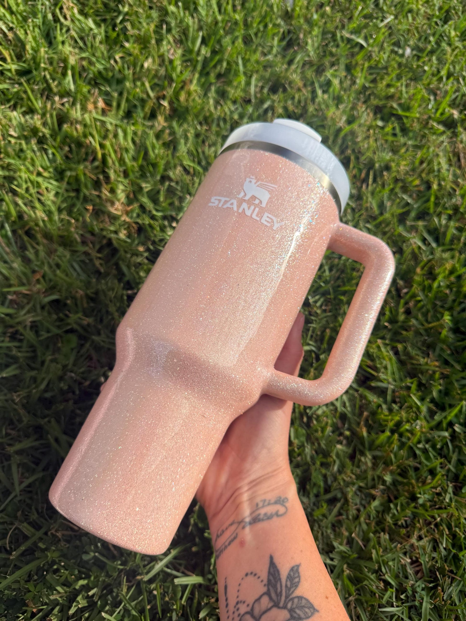 Customized Sparkle Pastel Opal Peach Glitter Stanley Tumbler - Many cups to choose from