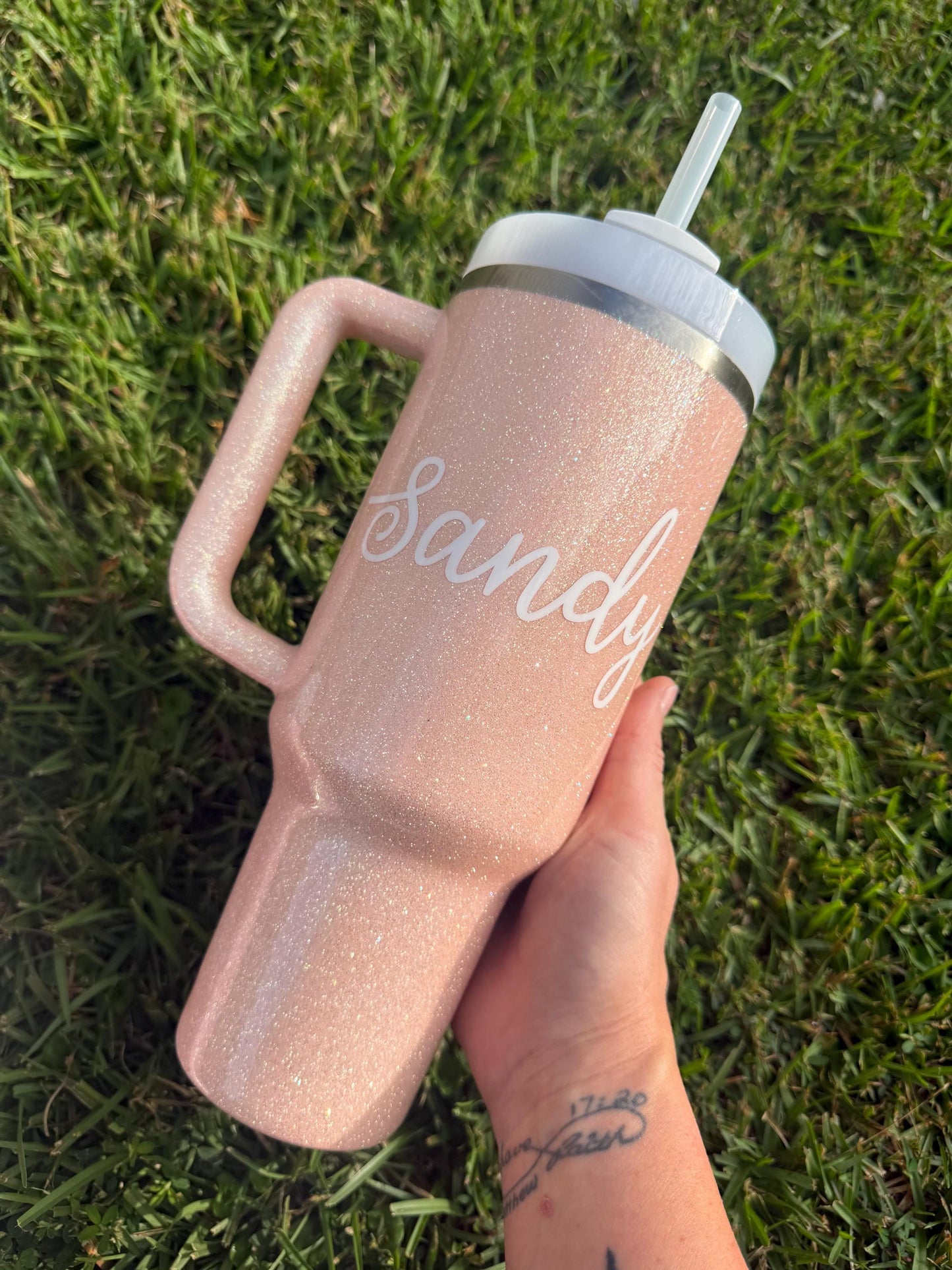 Customized Sparkle Pastel Opal Peach Glitter Stanley Tumbler - Many cups to choose from