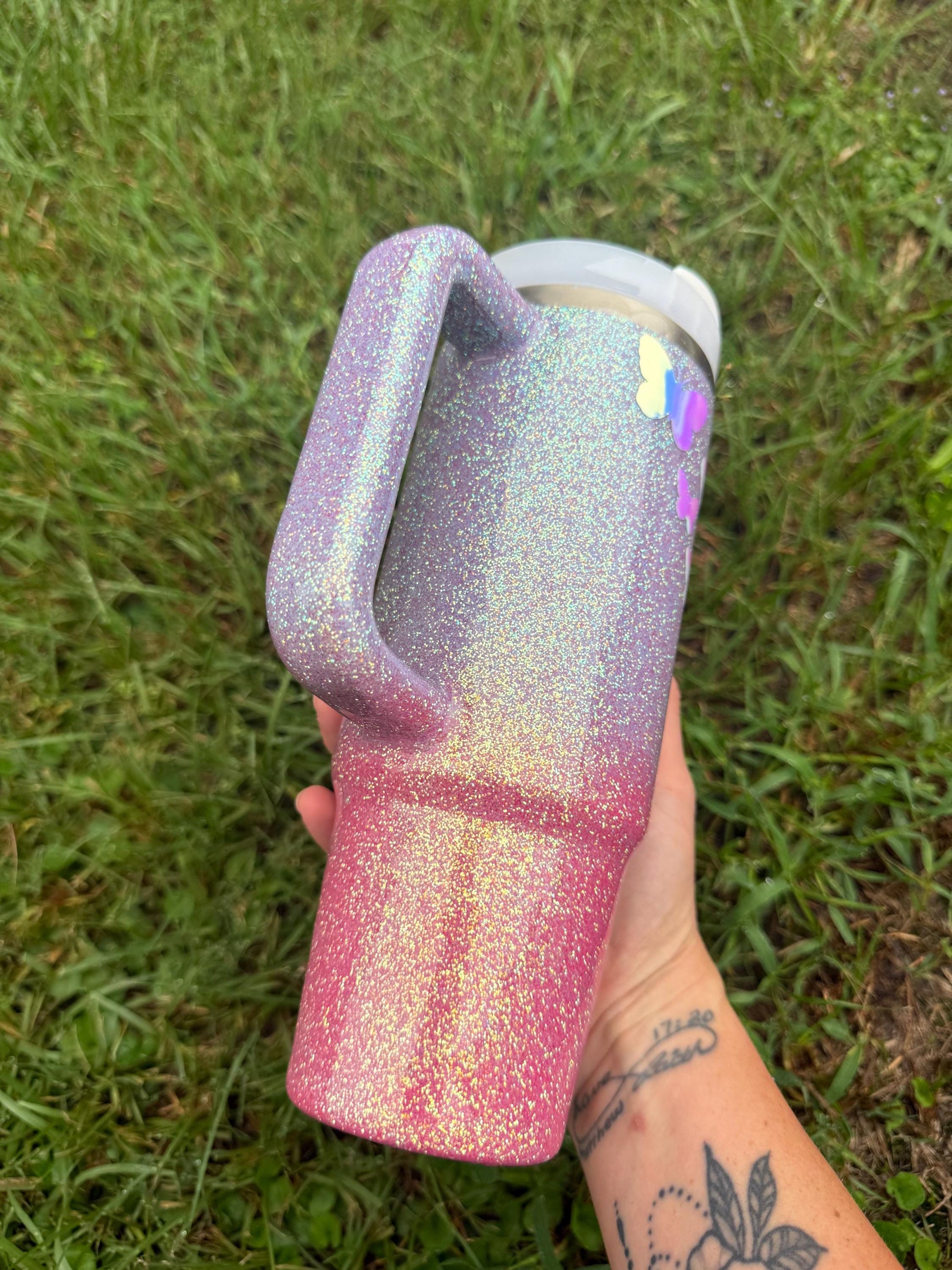 Holographic Glitter Butterfly Stanley Tumbler: Butterfly Mom, Sister, Aunt Gift