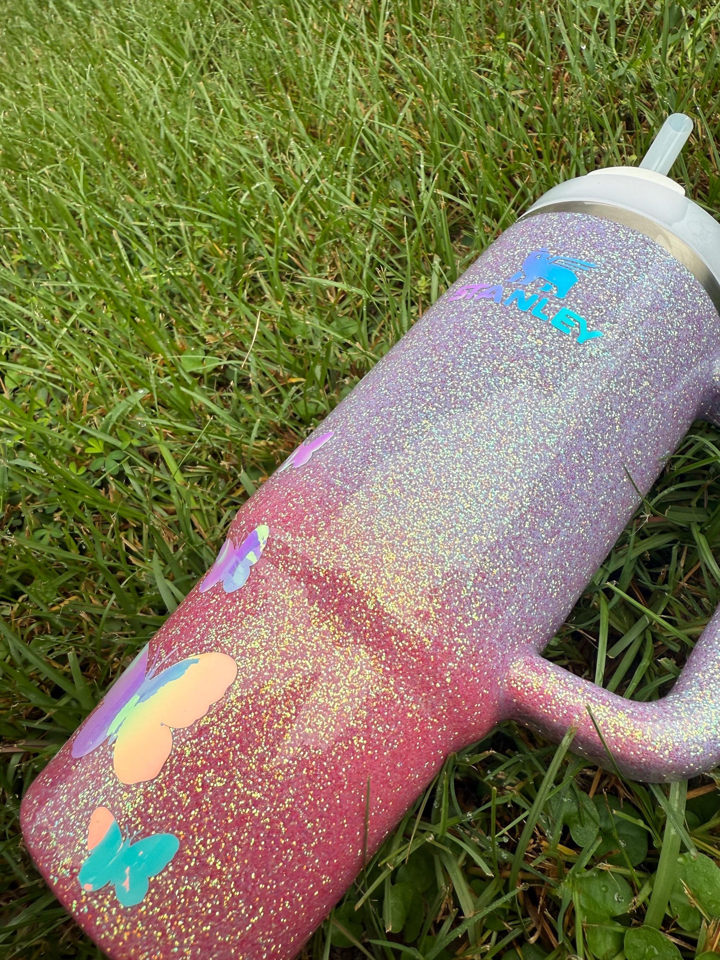 Holographic Glitter Butterfly Stanley Tumbler: Butterfly Mom, Sister, Aunt Gift