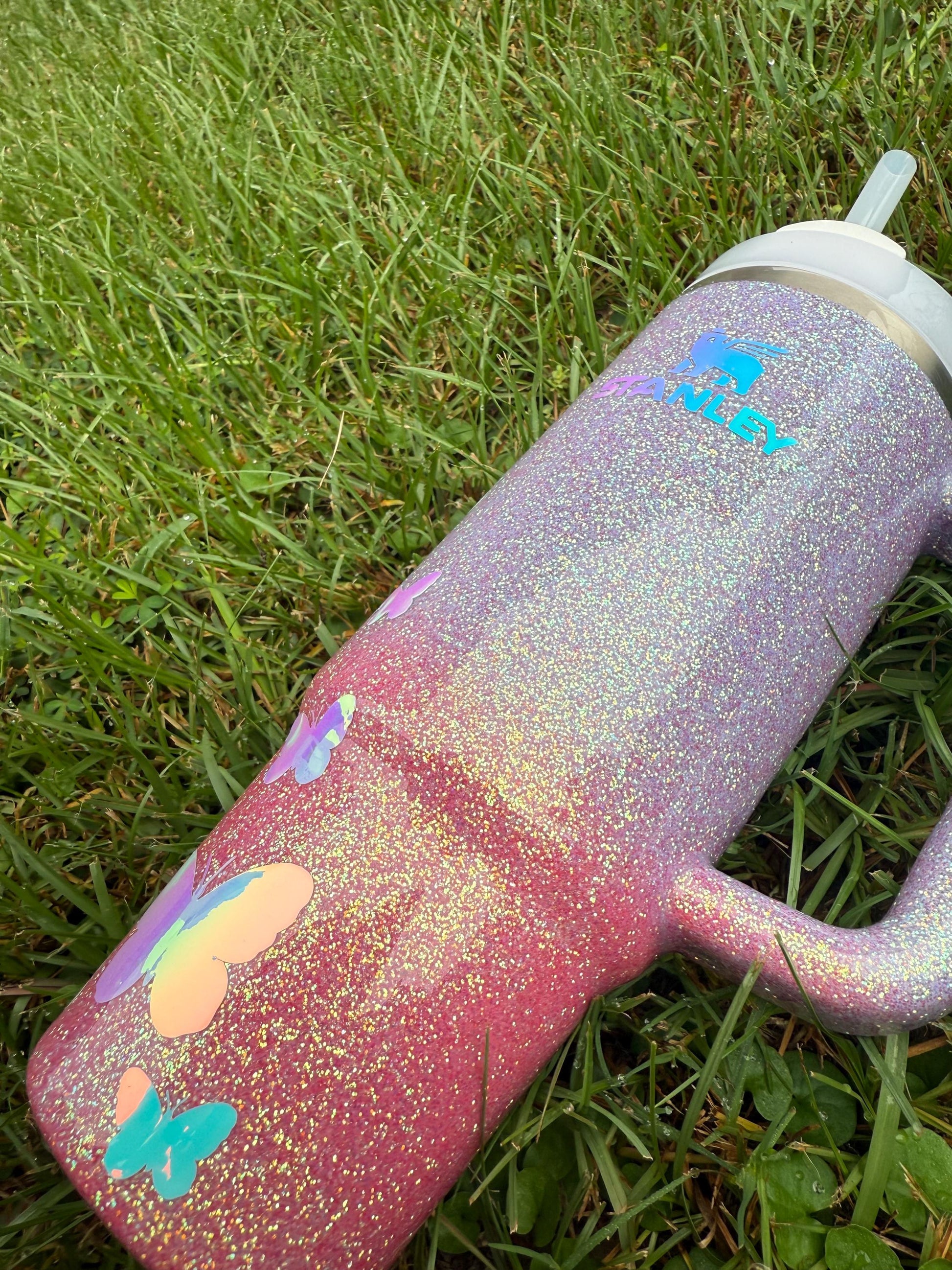Holographic Glitter Butterfly Stanley Tumbler: Butterfly Mom, Sister, Aunt Gift