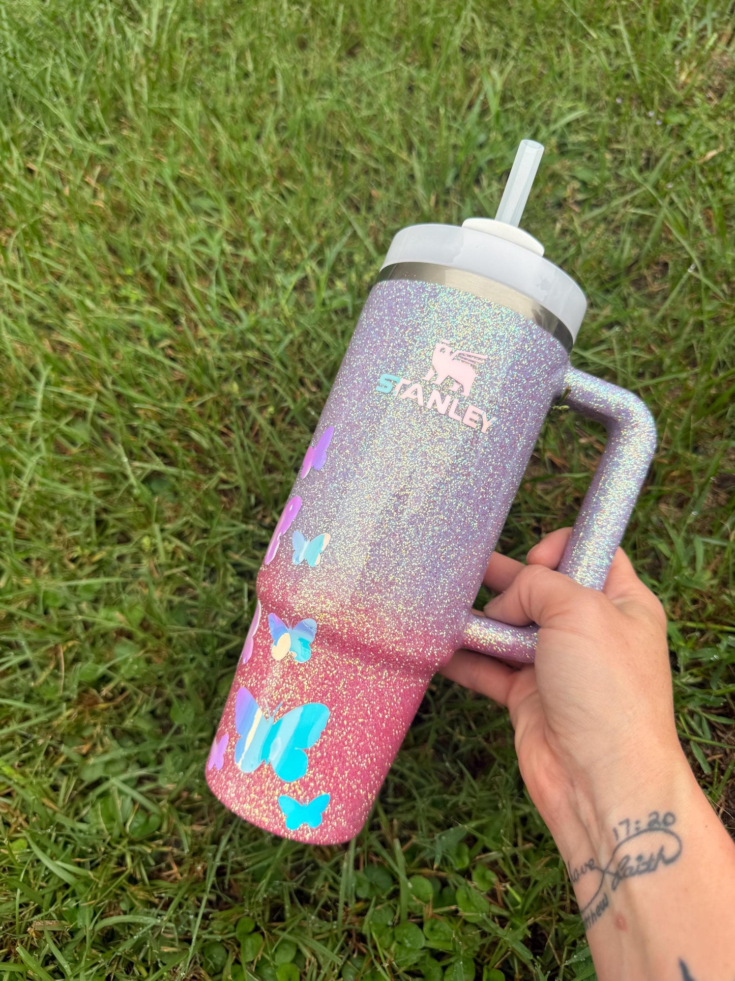 Holographic Glitter Butterfly Stanley Tumbler: Butterfly Mom, Sister, Aunt Gift