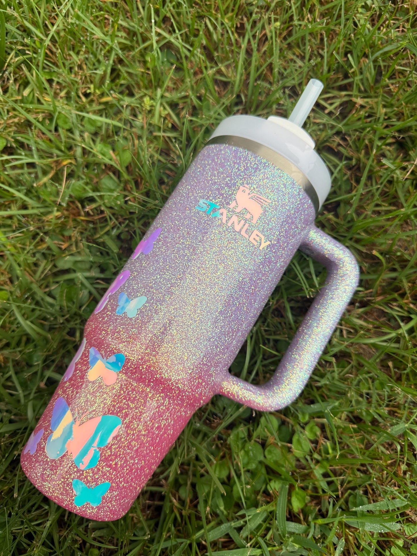 Holographic Glitter Butterfly Stanley Tumbler: Butterfly Mom, Sister, Aunt Gift