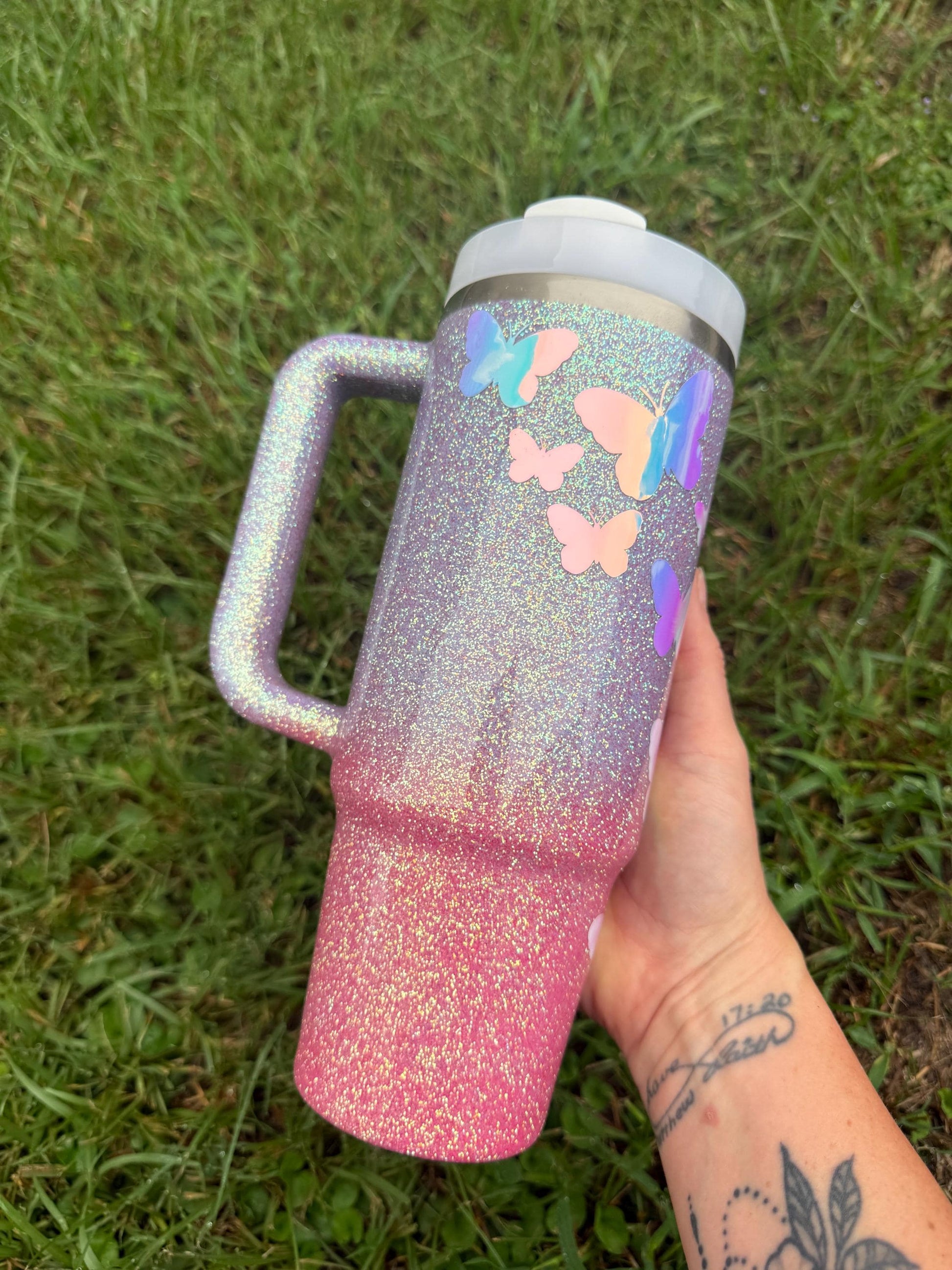 Holographic Glitter Butterfly Stanley Tumbler: Butterfly Mom, Sister, Aunt Gift