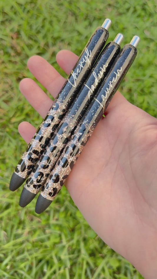 Black/Leopard Epoxy Glitter Pen