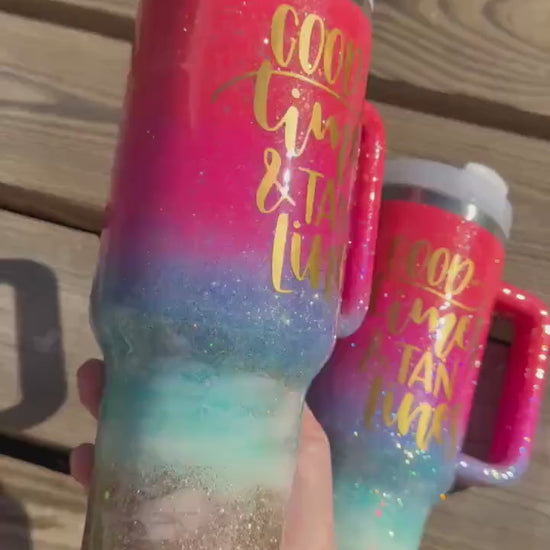 Ombré Glitter Beach Tumbler: Personalized 40oz Stainless Steel