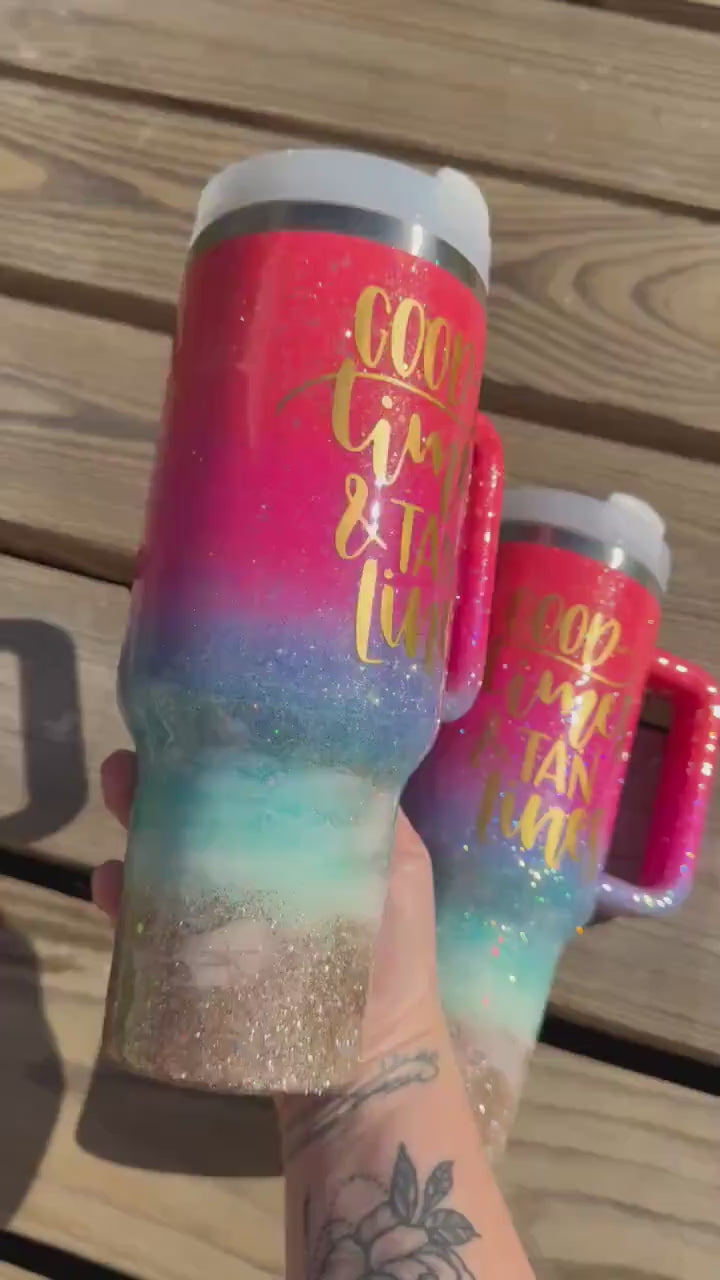 Ombré Glitter Beach Tumbler: Personalized 40oz Stainless Steel
