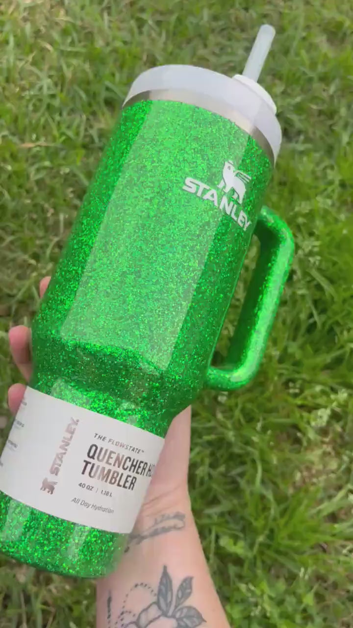Clover Green Glitter Stanley Tumbler - Customized Gift