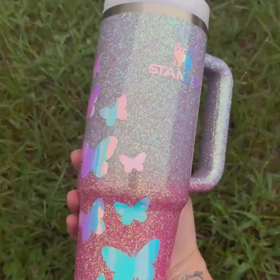 Holographic Glitter Butterfly Stanley Tumbler: Butterfly Mom, Sister, Aunt Gift