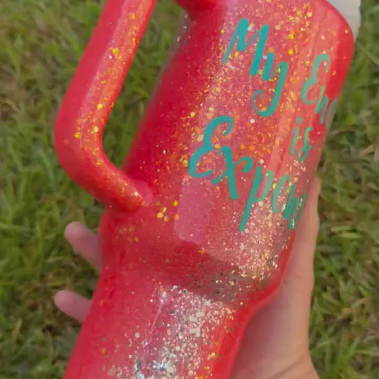 Sparkle Stanley Tumbler: Coral and Silver Glitter, Personalized My energy is Expensive Era