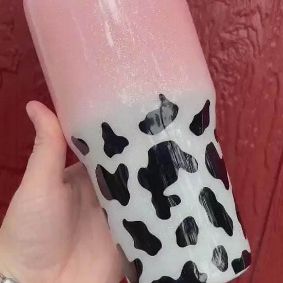 Personalized glitter COW print epoxy tumbler!