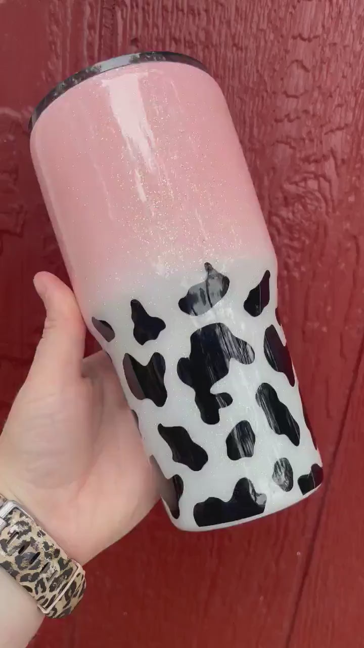 Personalized glitter COW print epoxy tumbler!