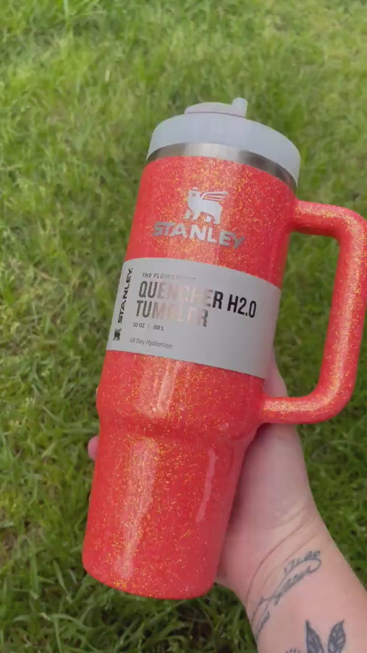 Custom Coral Glitter Stanley Tumbler 40oz: Personalized Stainless Steel