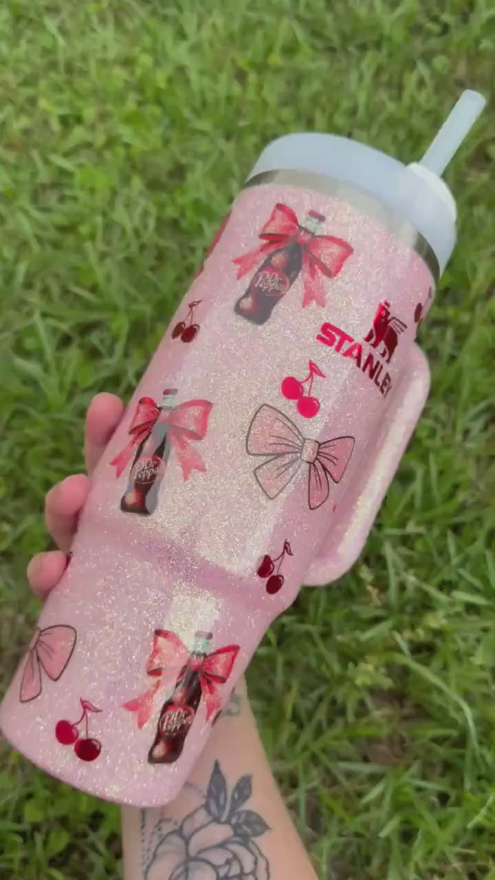 Dr. Pepper Stanley Tumbler: Glitter Coquette Style