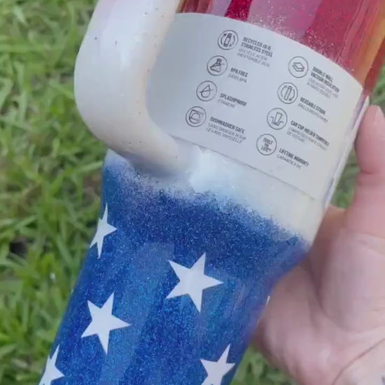 Custom Glitter Stanley Tumbler: Patriotic American Flag