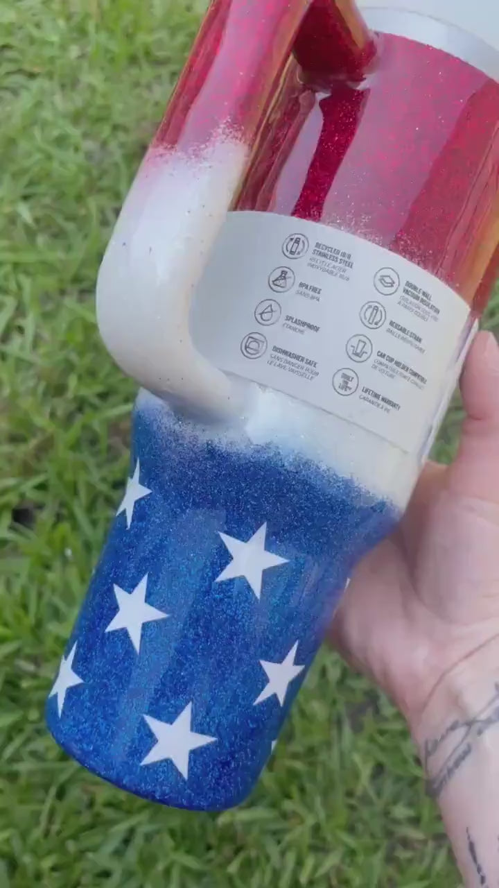 Custom Glitter Stanley Tumbler: Patriotic American Flag