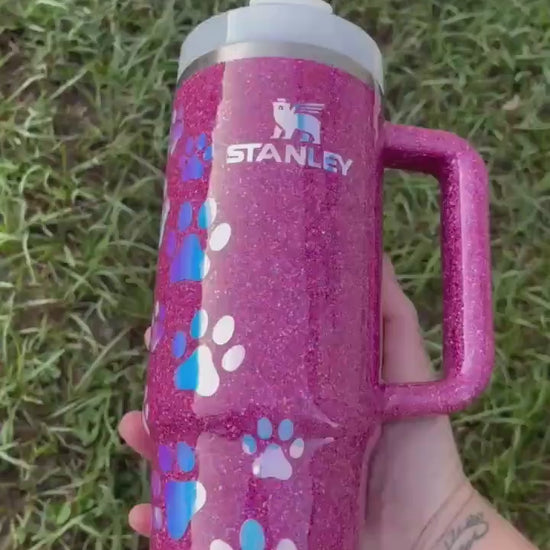 Holographic Glitter Paw Print Stanley Tumbler 40oz - Personalized Pet Gift
