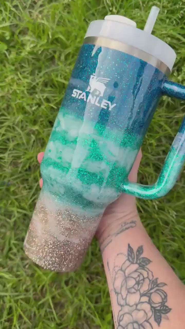 Blue Beach Waves Stanley Tumbler 40oz: Personalized Summer Cup