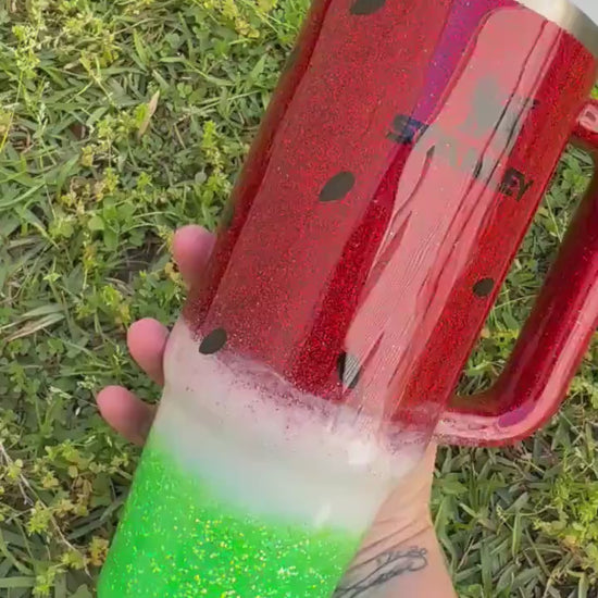 Personalized Watermelon Stanley Tumbler 40oz: Red Glitter Stainless Steel