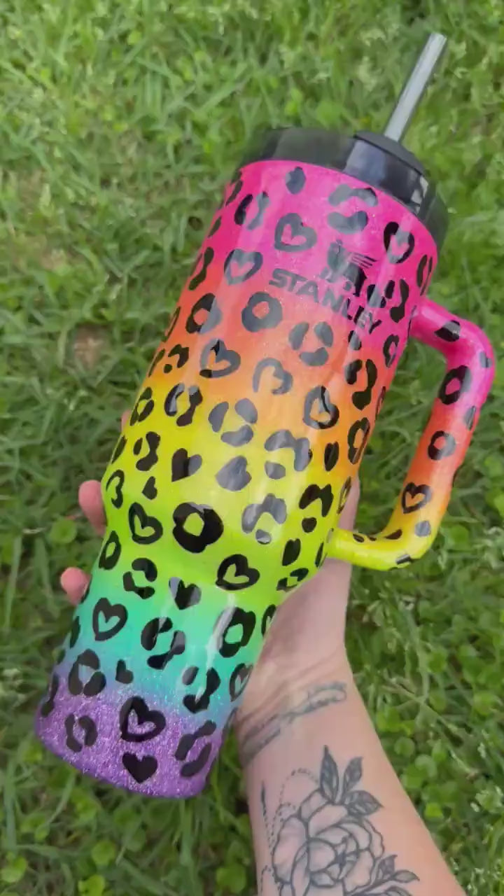 Rainbow Leopard Tumbler: Rainbow Leopard Glitter, Personalized